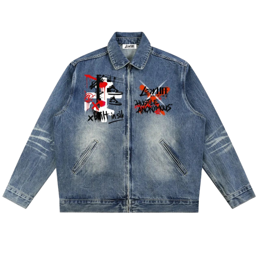 HUSTLE ANONYMOUS Vintage Wash Zip Up Denim Jacket