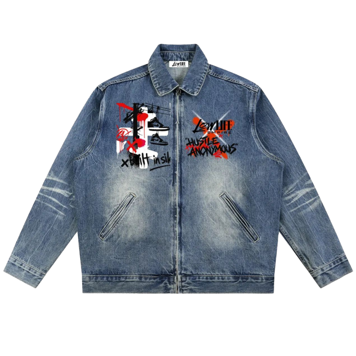 HUSTLE ANONYMOUS Vintage Wash Zip Up Denim Jacket